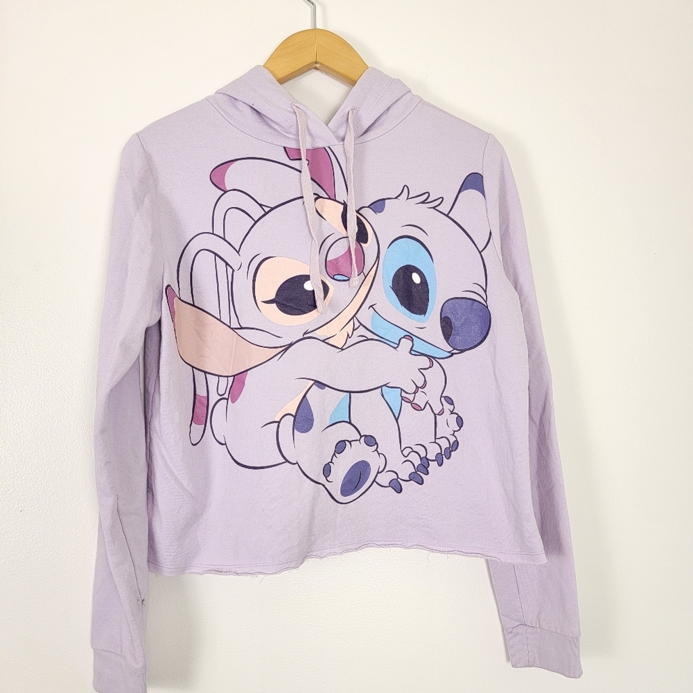 Disney Purple Lilo & Stitch Cartoon Sweatshirt XS Pullover Light Crop Hoodie